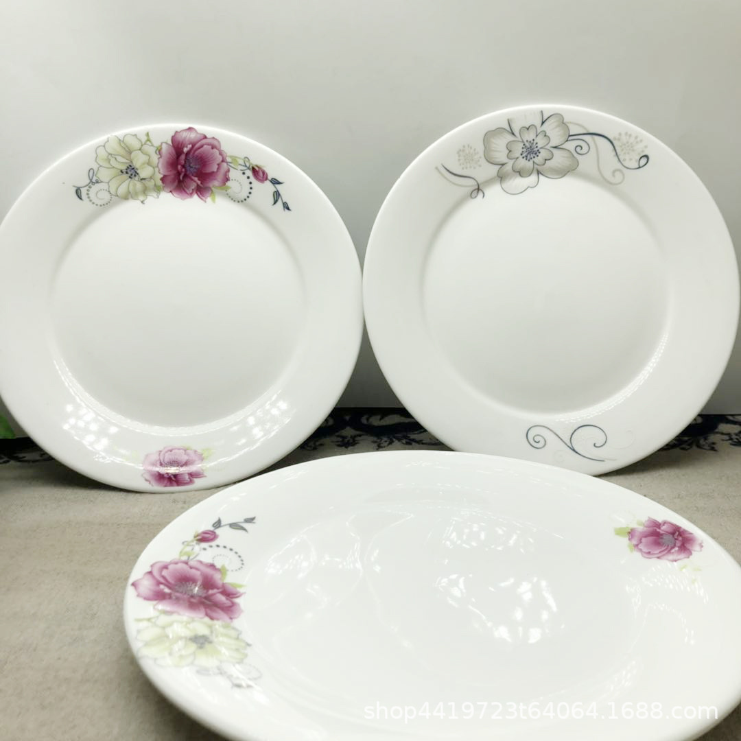 厂家批发金朵花陶瓷平盘 可加工定制 家居酒店用炒菜陶瓷盘子批发
