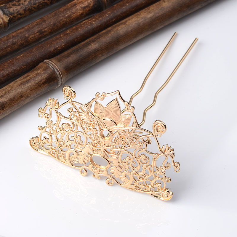 diy古风手工配件纯铜 莲花发簪凤冠发冠diy材料新娘头饰配件批发