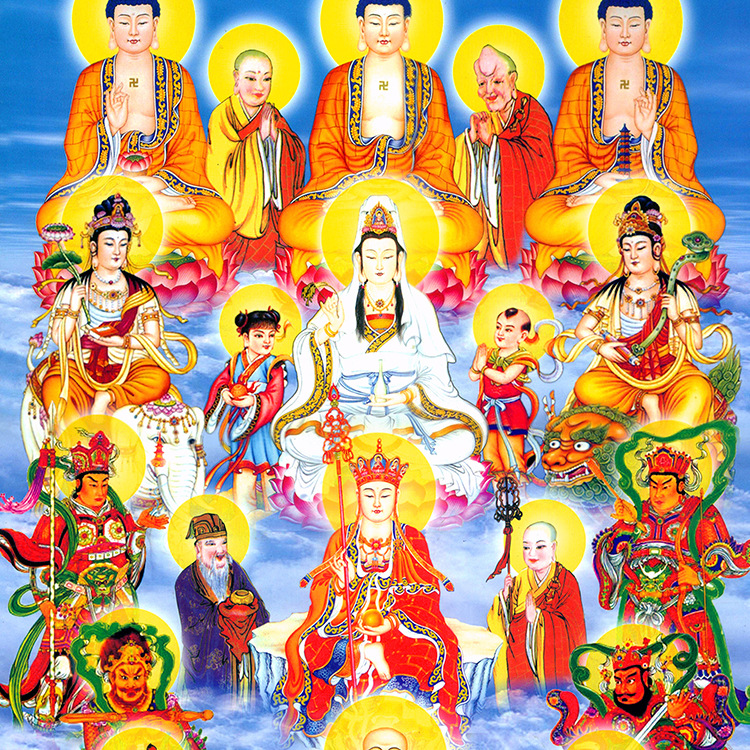 佛教画像全堂佛卷轴画众佛图丝绸画满堂佛挂画条屏佛像定制已装裱