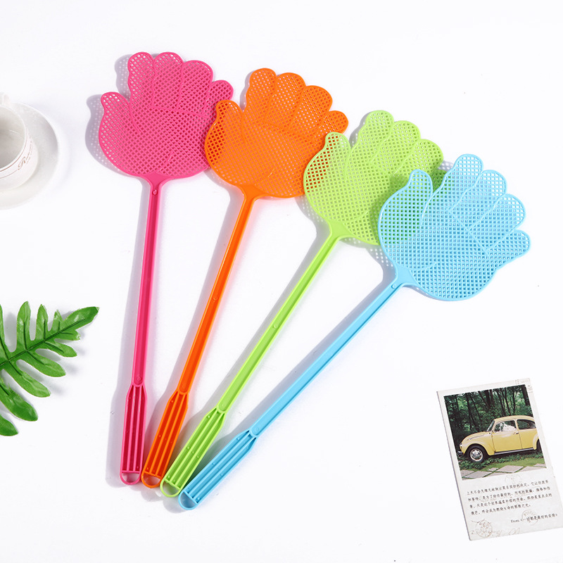 Hot Sale Colorful Cartoon Hand Type Swatter Lengthened Handle Plastic Manual Mosquito Racket Durable Mosquito Swatter Free Shot