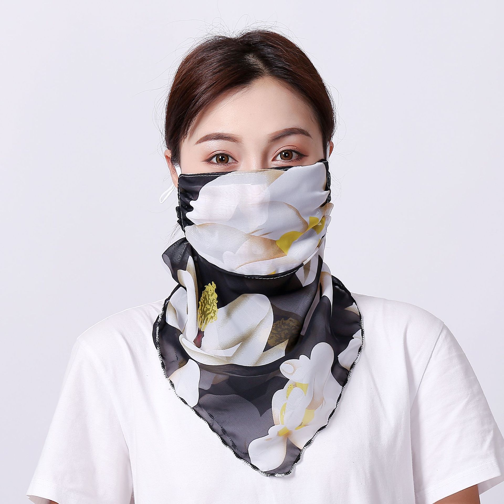 春夏两用防晒护颈遮脸面纱女开车围脖小方丝巾面罩紫外线透气口罩