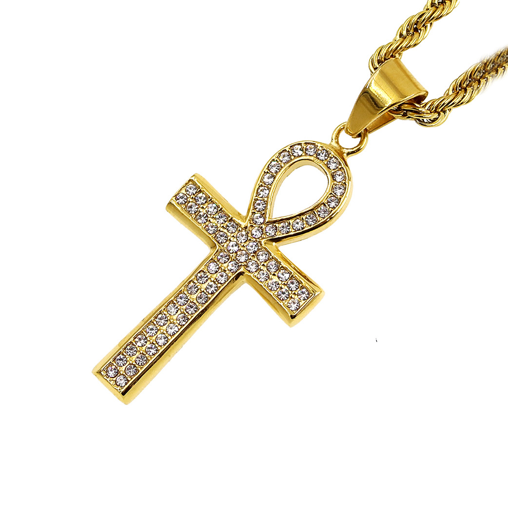 欧美嘻哈街头风格古埃及安卡十字架钛钢吊坠