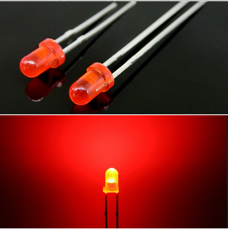 厂家定制3mm红光led灯珠 红发红led发光二极管