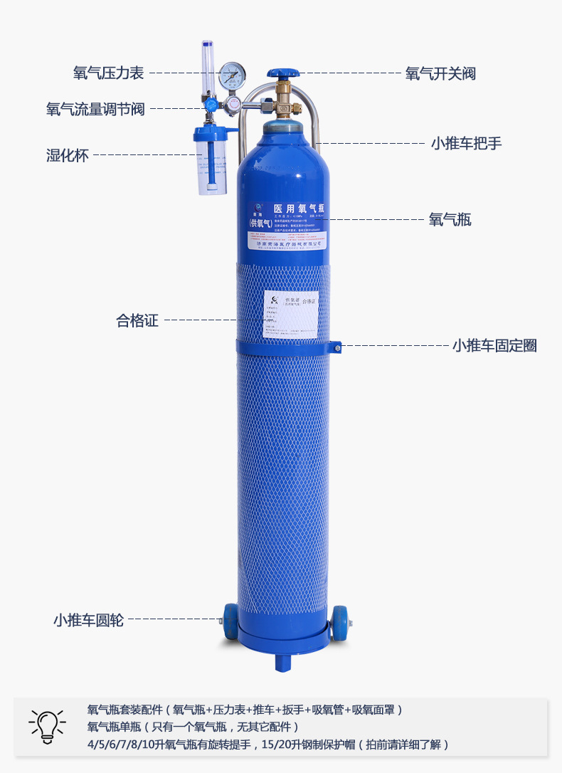 氧气瓶家用老人医用便携式吸氧机孕妇15l氧气罐高原氧气带小推车