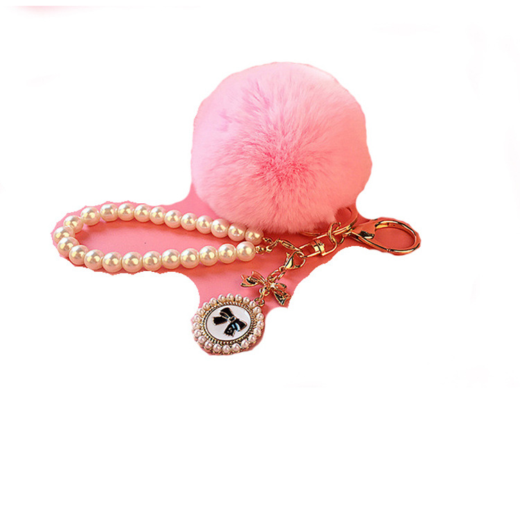 Lazy Rabbit Hair Ball Pearl Chain Bow Tag Handbag Pendant Plush Key Chain Hairy Ball Car Fur Hanging Ornaments