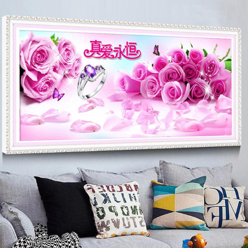 新款十字绣批发真爱永恒印花十字绣卧室结婚系列玫瑰线绣满绣刺绣