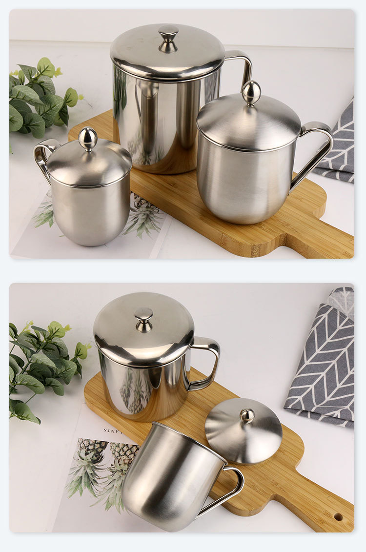 不锈钢口杯带盖茶杯带手柄 不锈钢牙杯泡茶杯 户外野营便携口杯子
