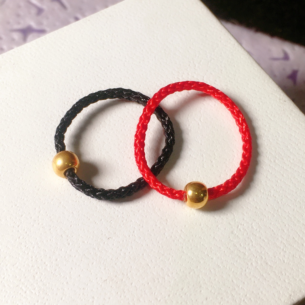 爆款3d硬金光珠戒指 手链 999足金小金豆红绳转运珠戒指编织绳