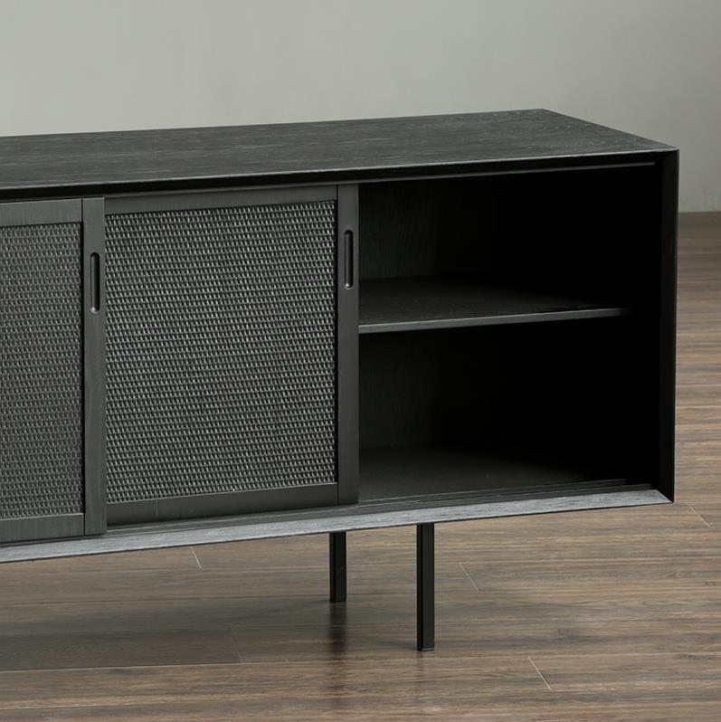 现代简约黑色藤编门电视柜高款客厅家具柜子 轻奢藤艺玄关柜鞋柜