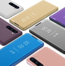 适用三星note20智能休眠手机壳 A80电镀镜面保护套支架创意皮套