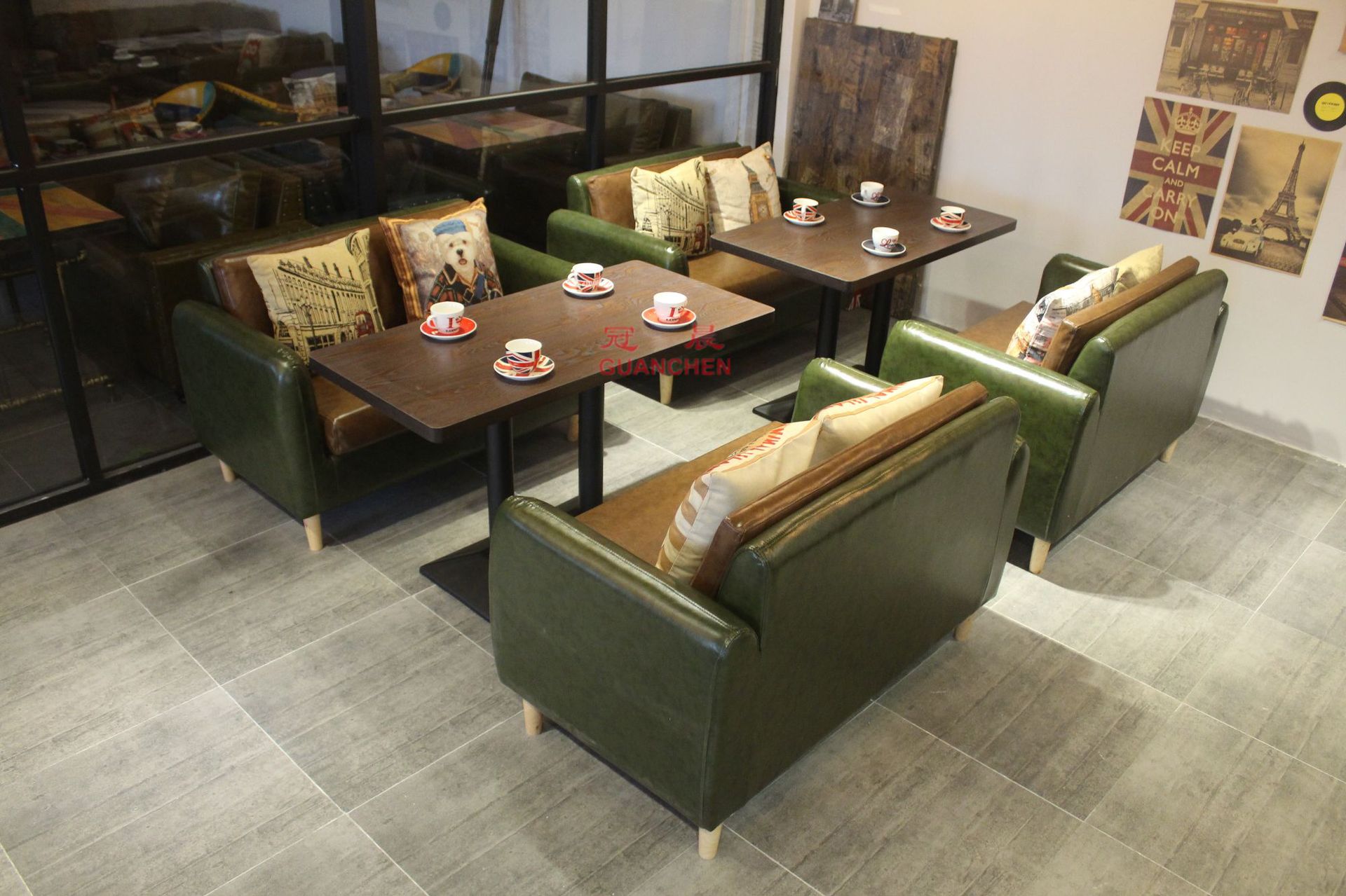 简约咖啡厅沙发奶茶店桌椅组合靠墙甜品店休闲西餐厅卡座沙发组合