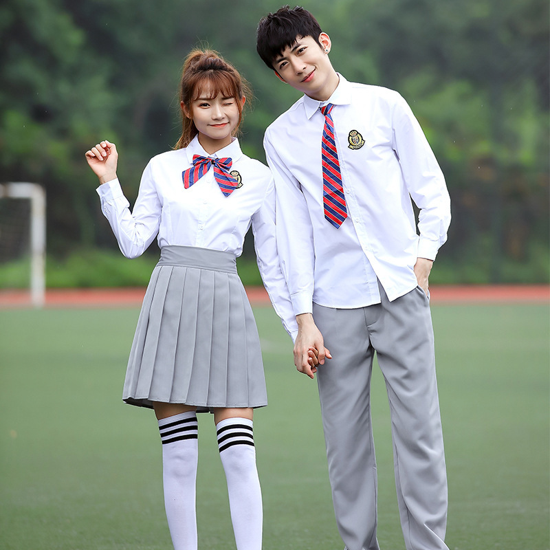 批发毕业裙子衬衫学生校服套装学院风英伦春夏班服情侣装校园服装