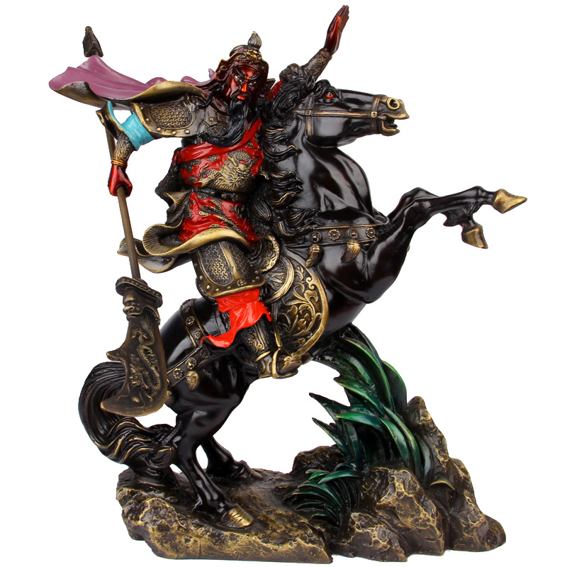 手工彩绘铜骑马关公摆件关公像武财神爷佛像工艺品乔迁开业礼品