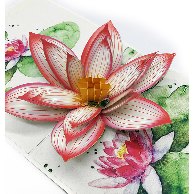 3d立体贺卡厂家供货彩印荷花立体卡片镂空贺卡生日祝福卡可定制