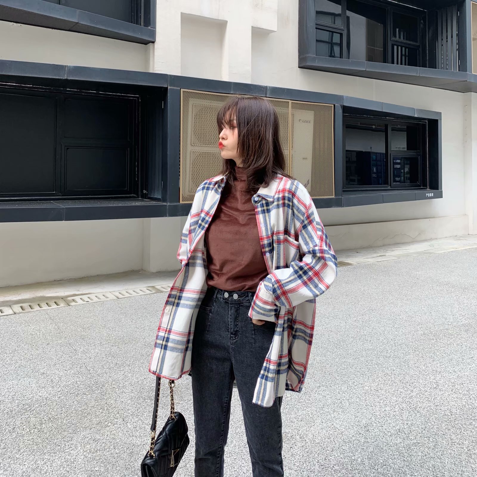 格子衬衫"昆山市约"街拍图文-大全