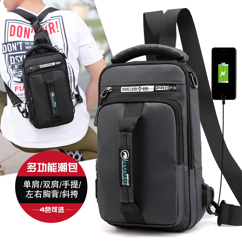 Exclusive for Cross-Border Manufacturers Batch New Men's Chest Bag Charging Usb Interface Chest Bag Multifunctional Shoulder Bag Backpack