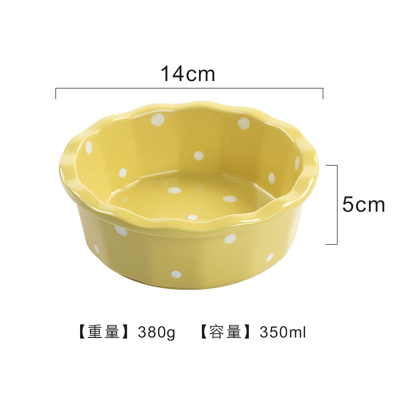 Customized Ceramic Pet Bowl Baking Air Fryer Tableware Polka Dot Baking Tray Italian Pasta Dish Salad Bowl Cat Bowl Dog Bowl