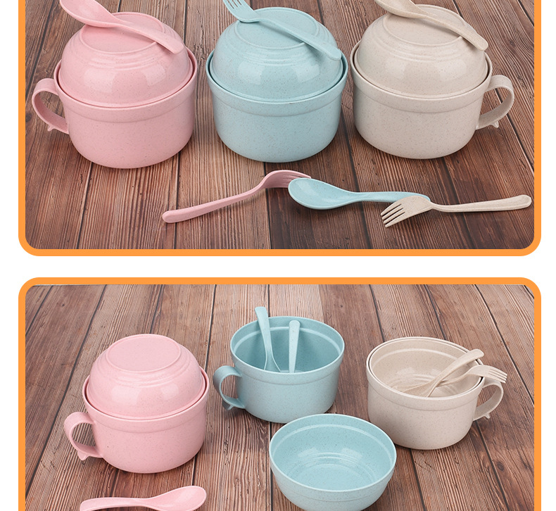 日式泡面杯小麦秸秆餐具儿童学生快餐杯带盖碗大容量分格便当饭盒