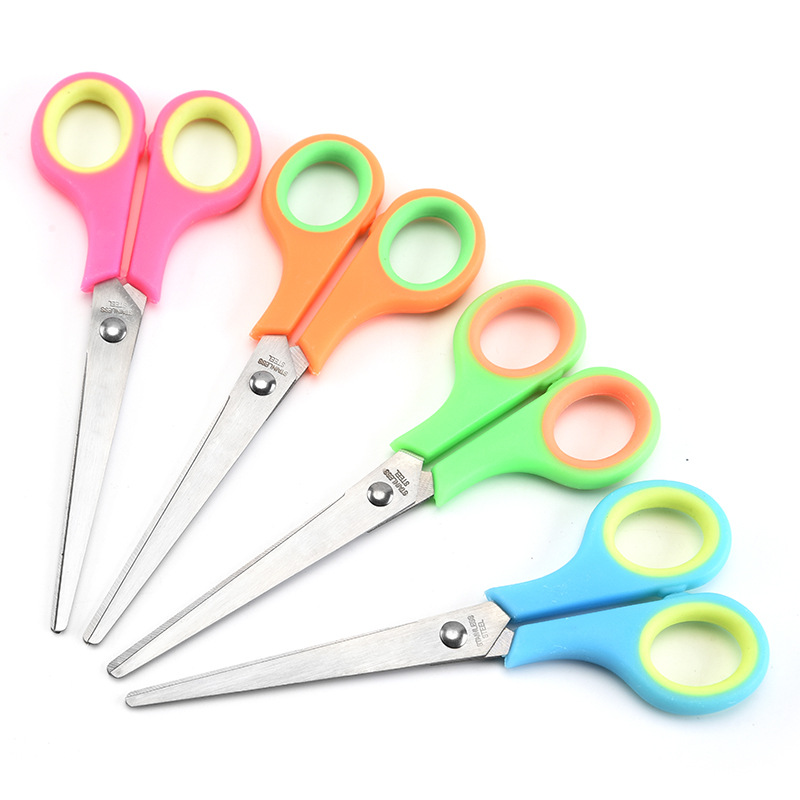 Factory in Stock Household Children's 6-Inch Rubber Scissors Stainless Steel Scissor Student Paper Cutting Scissors Office Scissors