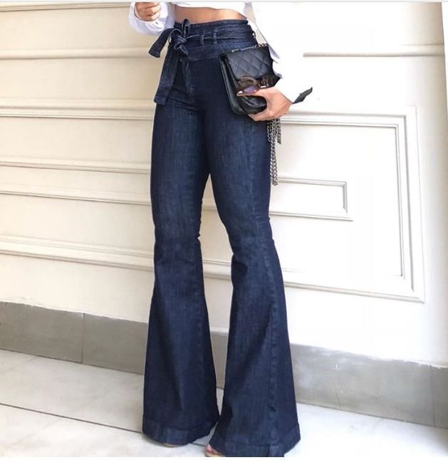 (Spring Festival Does Not Close) European and American Foreign Trade Hot Sale High Waist Hip Lift Lace-up Bell-Bottom Pants Wide Leg Pants Jeans for Women