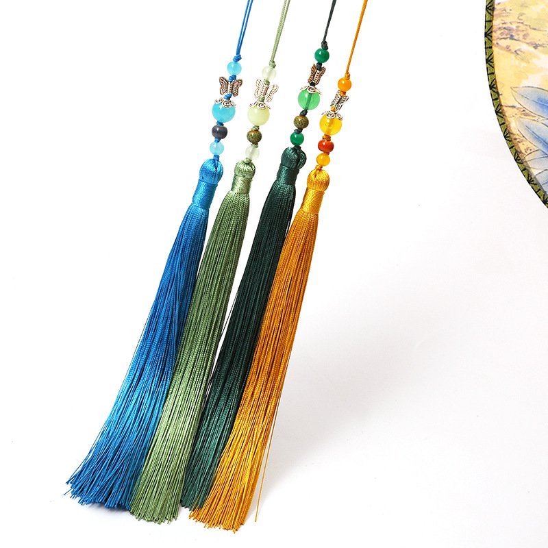 团扇蝴蝶新款吊穗涤纶冰丝刺绣扇子流苏穗手工编织古装汉服装饰坠