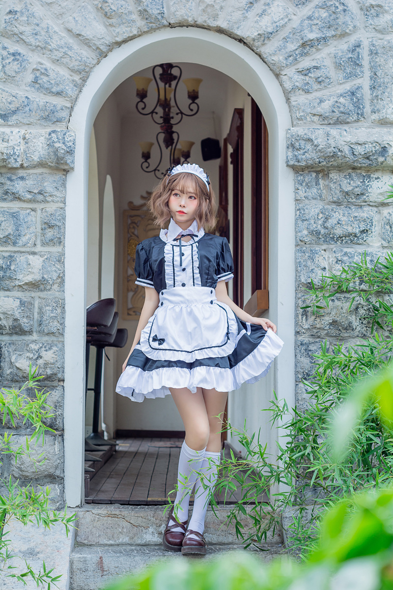 加大码 黑白短袖女仆装cosplay成人服装洋装女佣装公主裙连衣裙批