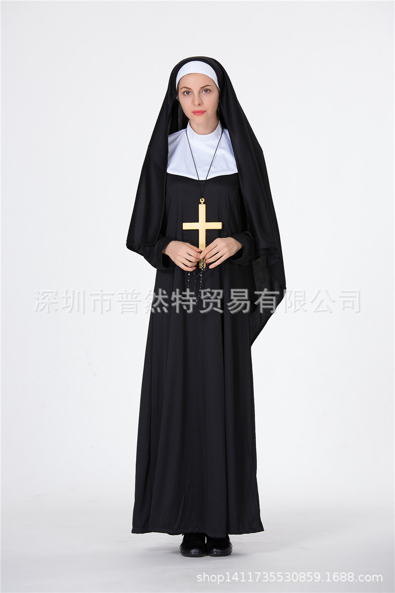 万圣节成人修女服女牧师服化妆舞会派对表演服装角色扮演外贸