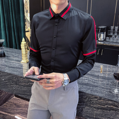h212/酒店风2019春季韩版男士衬衫夜店发型师衬衣修身工作服p55