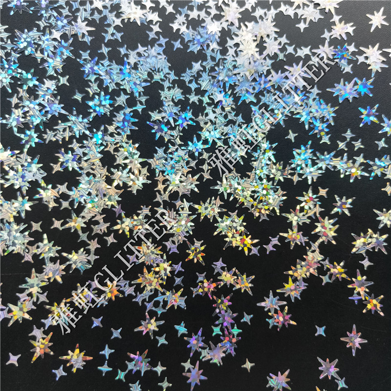 条纹镭射亮片 花纹镭射银米字星亮片 四角星镭射彩色星空闪粉