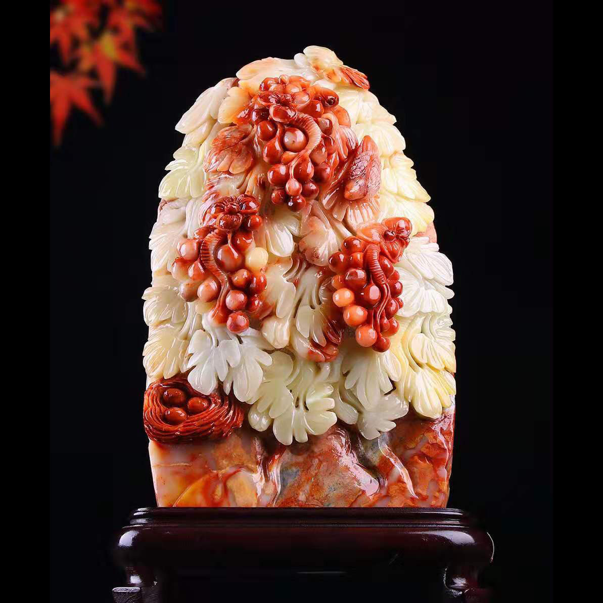 福建寿山石多子多福家居装饰客厅办公摆件石头雕刻工艺品厂家直销