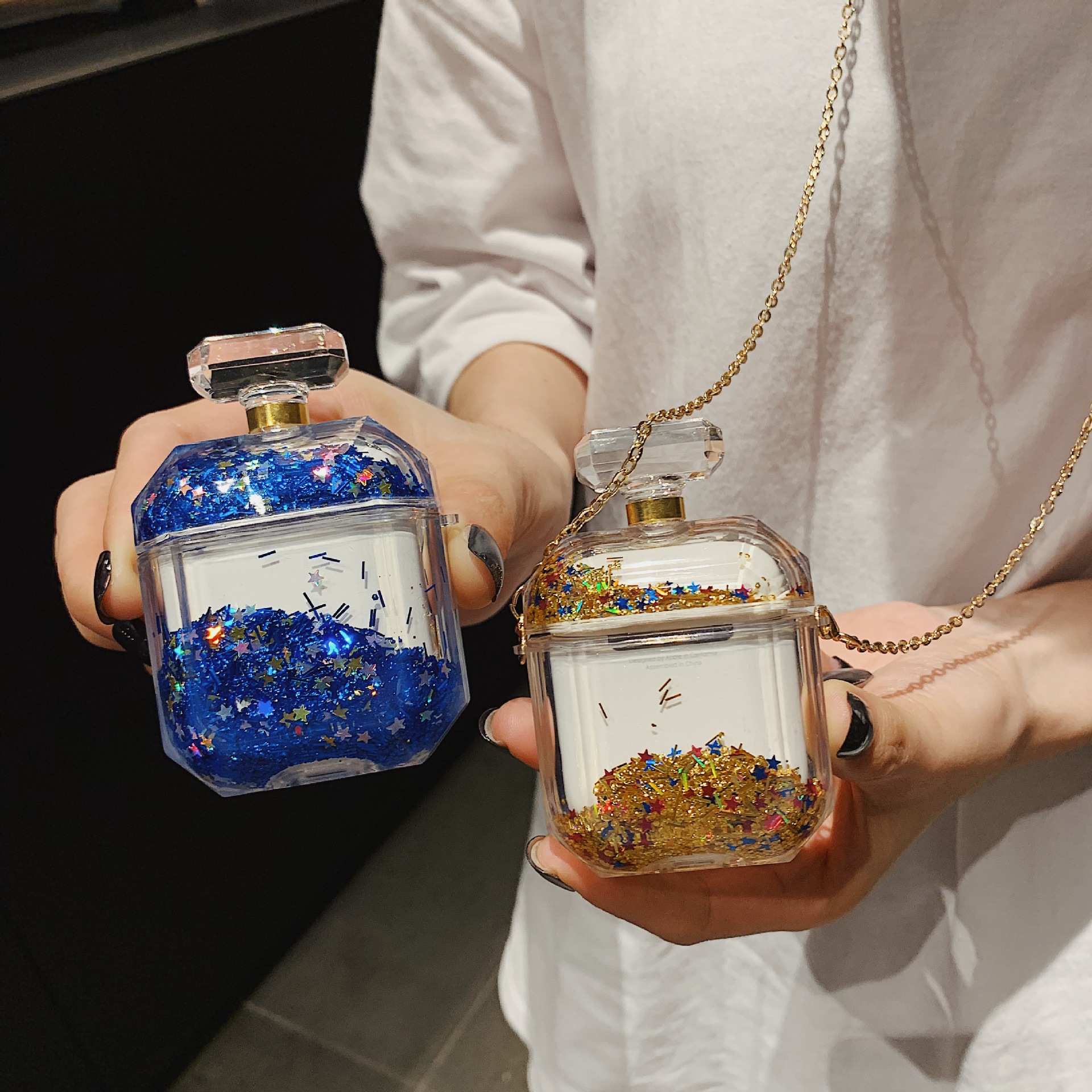 液体流沙香水瓶适用苹果airpods无线蓝牙保护套闪粉1/2通用配链潮