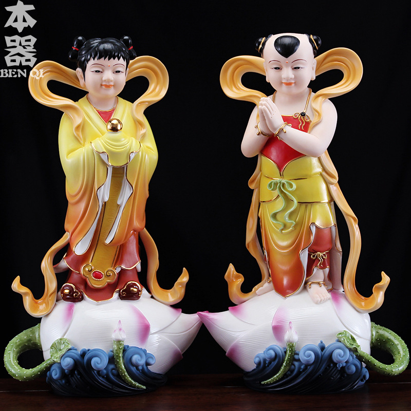 本器善财童子龙女金童玉女陶瓷观音菩萨佛像对童供奉招财摆件批发