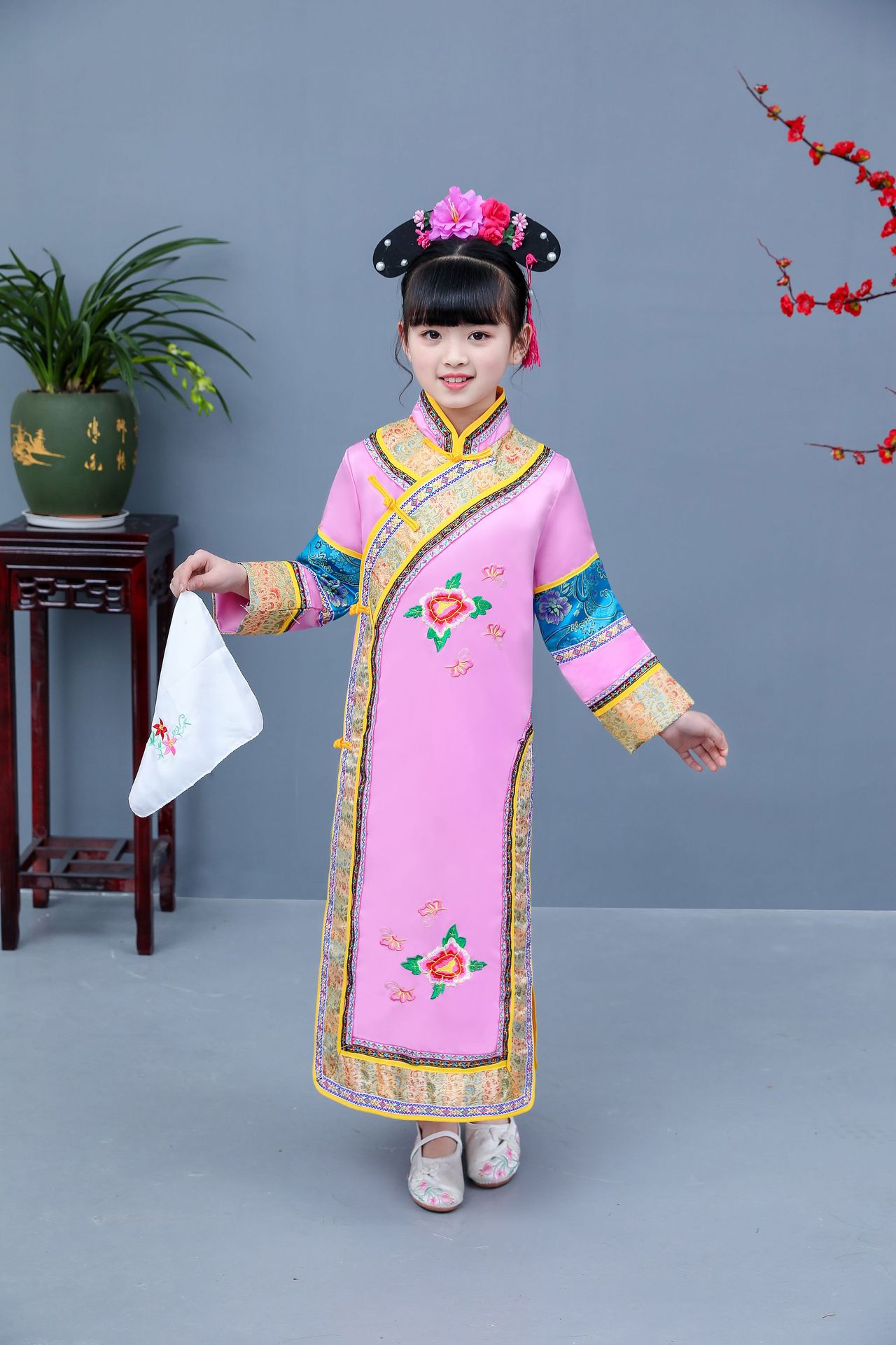 2019新款女童格格服 宫廷公主儿童清朝服装长袍衣服旗服满清服装