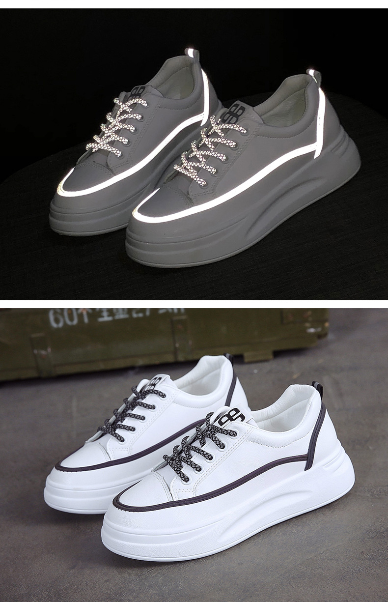 2019新款反光条单鞋女圆头韩版时尚百搭女鞋系带学生休闲运动鞋潮