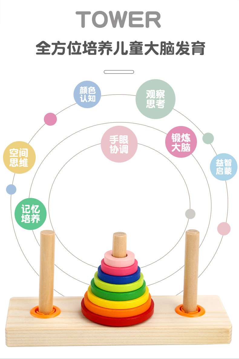 汉诺塔积木 新款益智玩具抖音儿童木制玩具套塔套圈生日礼物批发