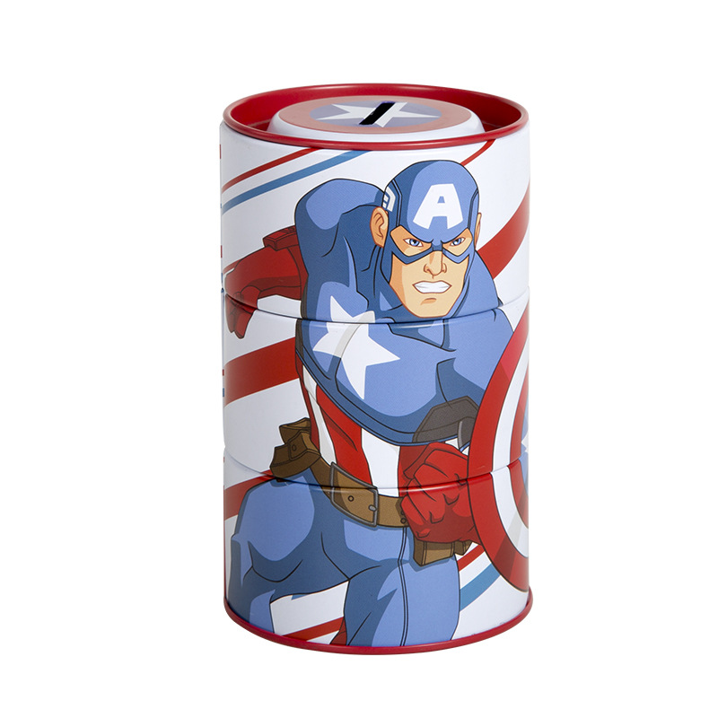 儿童动漫卡通圆形马口铁存钱罐 硬币收纳铁罐 男孩子马口铁存钱罐