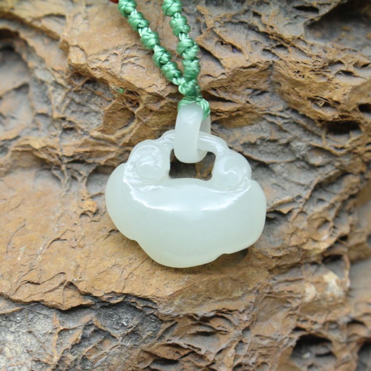 天然和田白玉玉石宝宝锁长命锁如意锁吊坠 宝宝出生纪念礼物