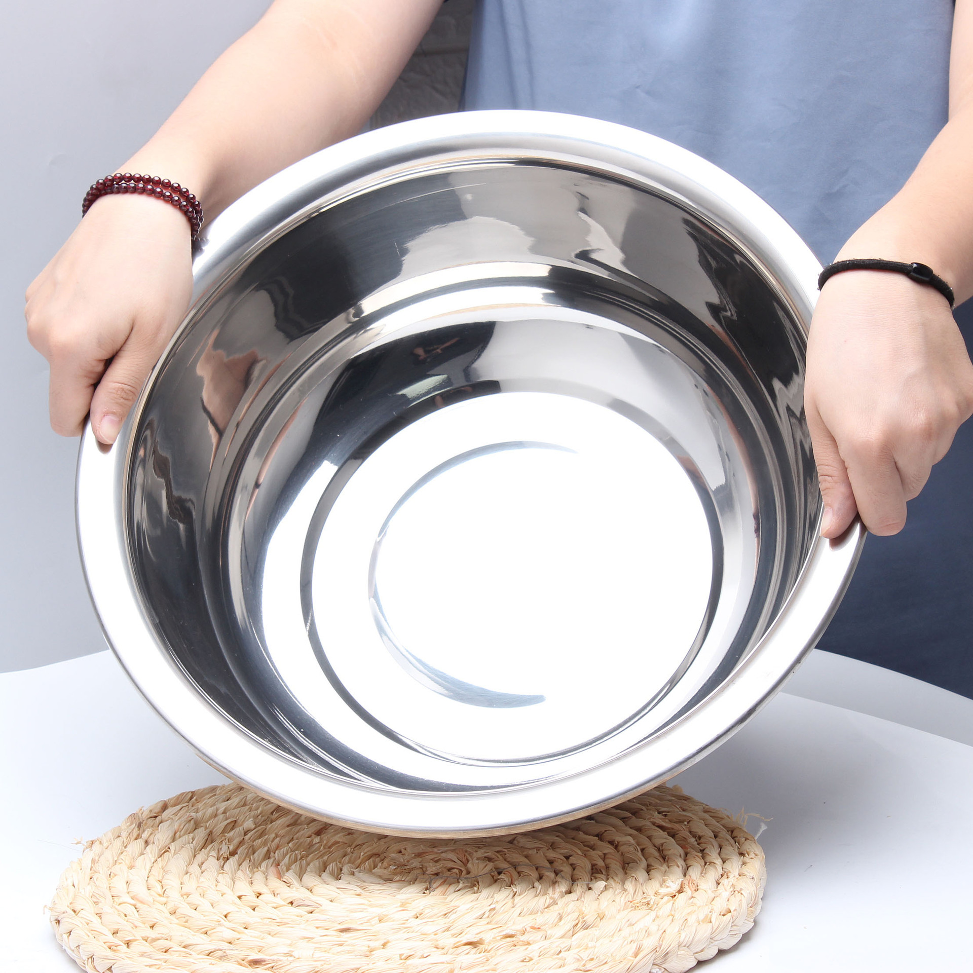 不锈钢汤盆 家用面盆加厚深圆形反边斗盆多规格食堂菜盆子促销