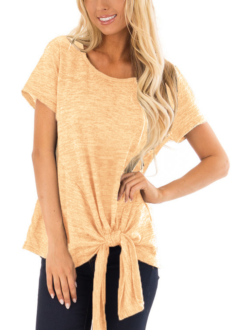 2019夏季新款 亚马逊wish热卖爆款 个性扭结t恤不规则短袖上衣女