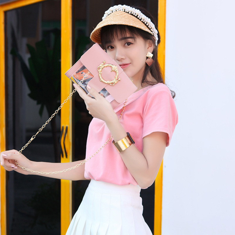 Fashion Transparent Small Square Bag Mobile Phone Shoulder Chain Women's Bag Hardware Crossbody Personalized Mini Small Change Purse Foreign Trade