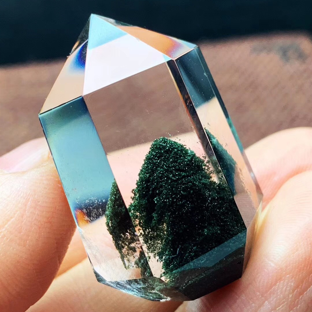 天然绿幽灵原石水晶金字塔吊坠绿幽灵彩幽灵聚宝盆千层山幽灵摆件