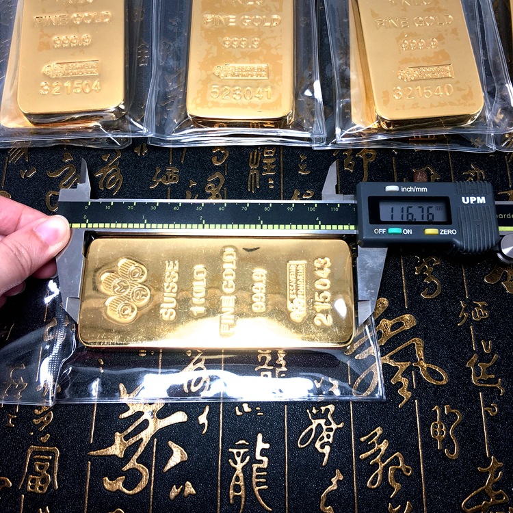 足金999瑞士板料1000克实心纯铜镀金仿真样板假金条柜台道具模型