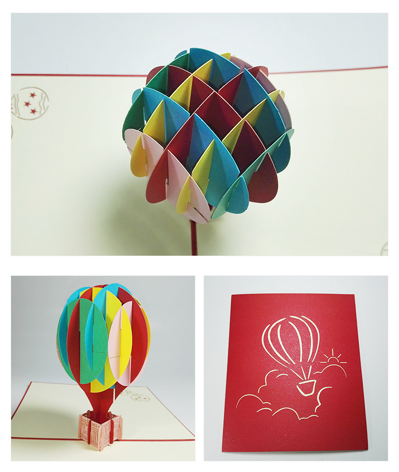 创意3d立体贺卡热气球祝福卡 生日立体卡片批发定制可定制文字