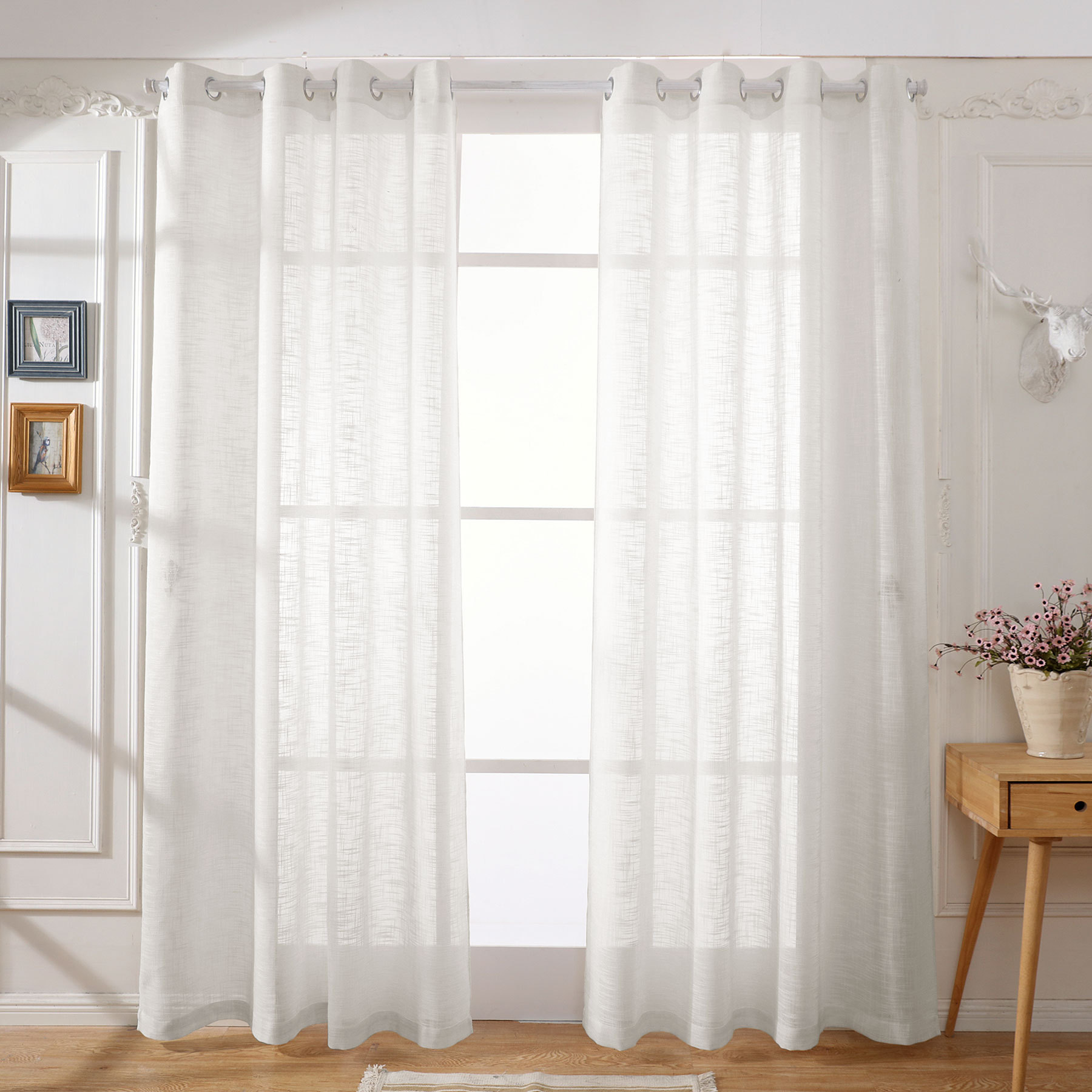 亚马逊成品定制窗帘现代简约大肚纱纯色百搭窗纱垂感酒店工程窗纱