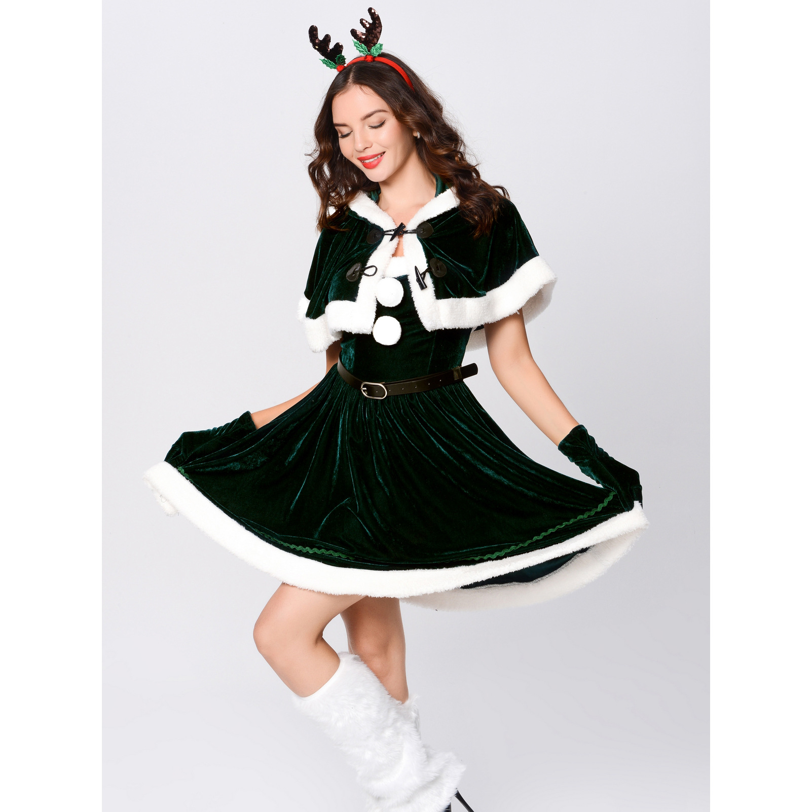 披肩女王圣诞节服装 红色麋鹿舞台表演 鹿头饰圣诞装