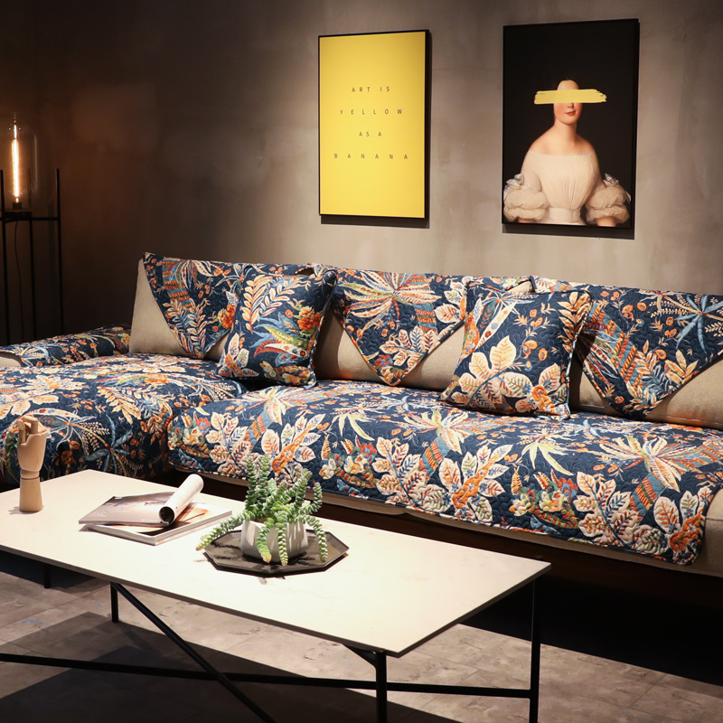 新品美式田园花卉自然元素全棉沙发垫布艺防滑四季通用沙发套巾