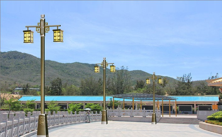 厂家生产户外仿古庭院灯方形灯杆双头景观灯公园小区别墅复古路灯