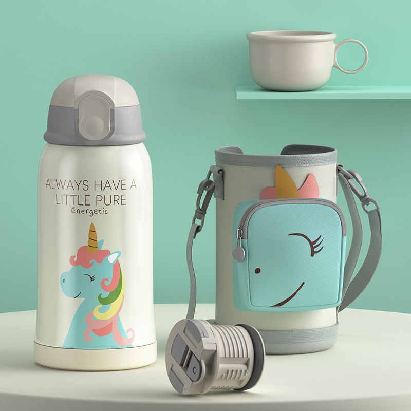 Good-looking Smart Children's Thermos Mug Student Water Cup Cute Cartoon with Cup Cover Bottle for Children Straw Internet Celebrity Cup