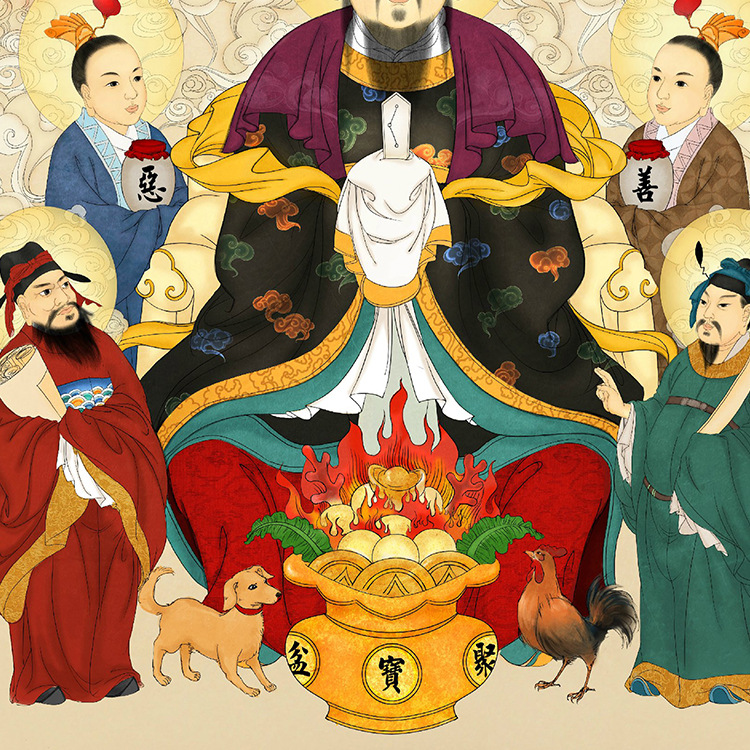 人物画像灶神东厨司命卷轴画灶爷菩萨绢布画厨房保平安供奉挂画