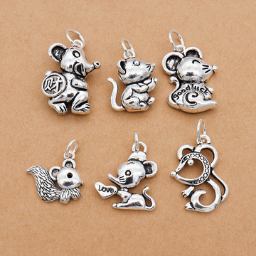 十二生肖s925纯银招财小老鼠吊坠女diy创意饰品挂件项链手链配件